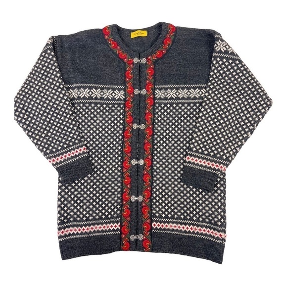 Kiina Kilgren Stockholm Cardigan Sweater Wool Fair Isle Embroidered Large - Picture 1 of 8